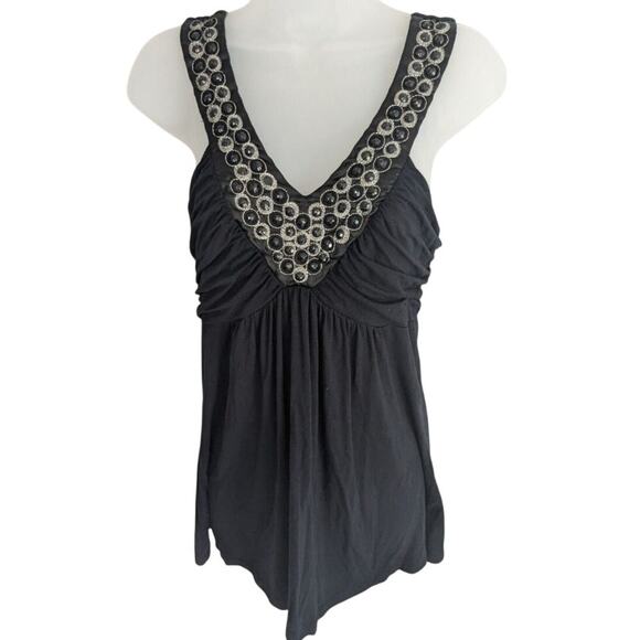 Soprano Tops - NEW Soprano Black Jeweled VNeck Beaded Sleeveless Blouse SMALL Empire